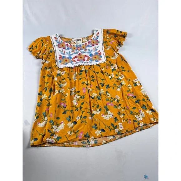 Savanna Jane Cottagecore Yellow Floral Embroidered Boho Pom Pom Trim Blouse M - Picture 13 of 13